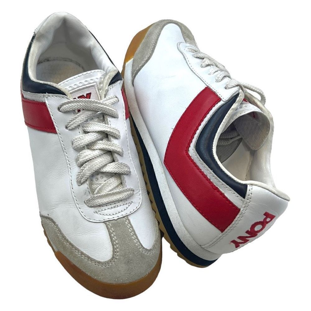Pony Mens Leather Suede Trim Lace Up Low Top Sneakers Shoes Multi-Color Size 4.5